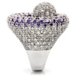 0W018 - Rhodium Brass Ring with AAA Grade CZ  in Tanzanite - Image 5