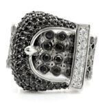1W048 - Rhodium + Ruthenium Brass Ring with AAA Grade CZ  in Black - Image 3