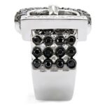 1W048 - Rhodium + Ruthenium Brass Ring with AAA Grade CZ  in Black - Image 5