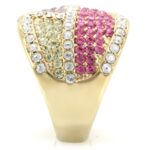 1W053 - Gold Brass Ring with Top Grade Crystal  in Multi Color - Image 5