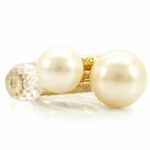 1W054 - Gold Brass Ring with Synthetic Pearl in Citrine Yellow - Image 3