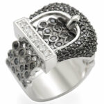 1W048 - Rhodium + Ruthenium Brass Ring with AAA Grade CZ  in Black