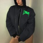 Dropped shoulder letter print jacket coat Women long sleeve - Image 4