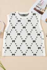 White Bow Pattern Buttoned Side Cropped Sweater Vest - Image 6