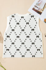 White Bow Pattern Buttoned Side Cropped Sweater Vest - Image 5