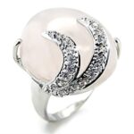 6X028 - Rhodium Brass Ring with Precious Stone PINK CRYSTAL in Light