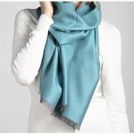 Alpaca wool and silk double face turquoise shawl - Image 3