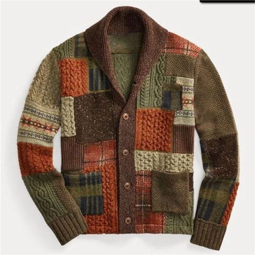 Men's Patchwork Colorblock Cardigan – Casual Retro Sweater Coat