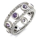 9W078 - Rhodium Brass Ring with AAA Grade CZ  in Amethyst - Image 2