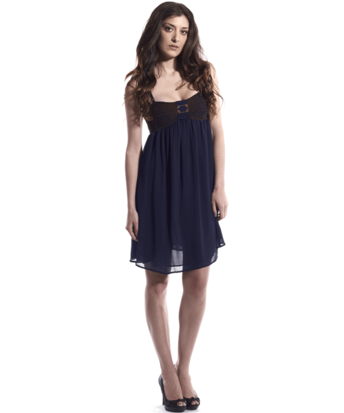 Blue Flowy Dress with Gold Embellishments