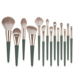 14pcs Green Cloud Makeup Brushes Cosmetics Tools Set Wooden Handle - Image 2