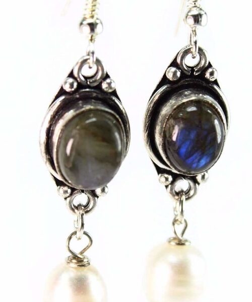 Labradorite & Pearl Drop Earrings