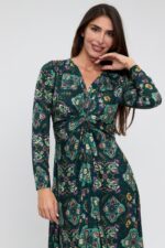 Vestido midi nudo estampado fondo verde - Image 3