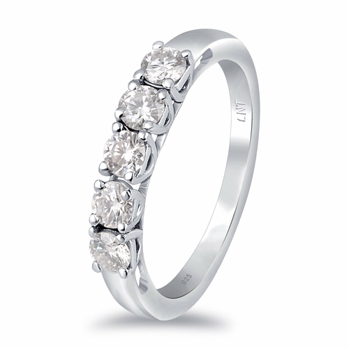 White Moissanite 5-Stone Ring Sterling Silver