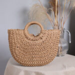 Summer Top Handle Semi Circle Straw Bag - Image 3