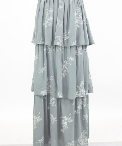 Layered Ruffle Maxi Skirt - Grey