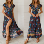 Womens Wrap Style V Neck Floral Maxi Dress - Image 5