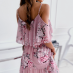 Women Cold Shoulder Ruffle Chiffon Beach Dress - Image 3