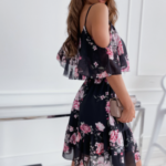 Women Cold Shoulder Ruffle Chiffon Beach Dress - Image 6