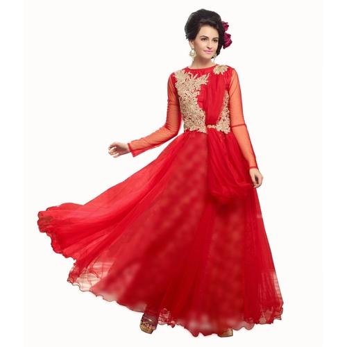 aPY7tT8.jpg Net Fabric Red Color Long Gown - Image 1