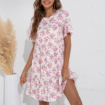 Womens A Line Floral Dress with Ruffle Sleeves - Image 2