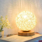 Wood Table Lamp Wood Decorative Bedside Moon Lamp USB Charger - Image 3