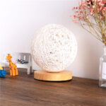 Wood Table Lamp Wood Decorative Bedside Moon Lamp USB Charger - Image 6