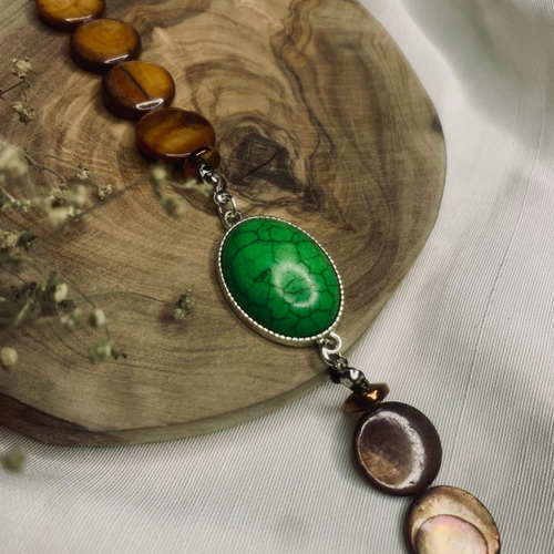 Handmade Natural Stone Bracelet – Green Turquoise & Brown beads