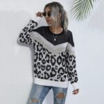 Womens Leopard Print Round Neck Sweater - Image 2