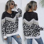 Womens Leopard Print Round Neck Sweater - Image 3