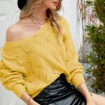 Womens V-Neck Open Knit Sweater - Image 3