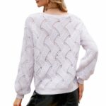 Womens V-Neck Open Knit Sweater - Image 4