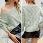 Womens V-Neck Open Knit Sweater - Image 5