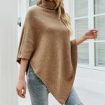 Womens Turtleneck Poncho With Side Buttons Details - Image 3
