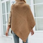 Womens Turtleneck Poncho With Side Buttons Details - Image 4
