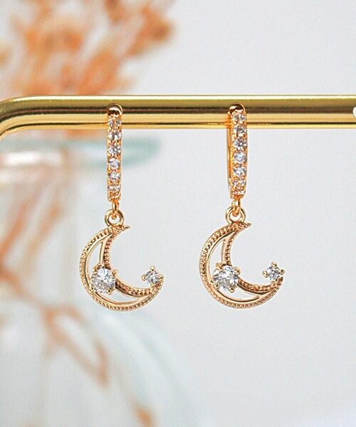 24 Karats Gold Cubic Zirconia Moon Hoop Earrings