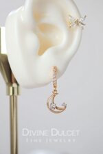 24 Karats Gold Cubic Zirconia Moon Hoop Earrings - Image 2