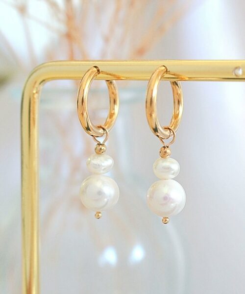 24 Karats Freshwater Pearls Baroque Dangle Hoops
