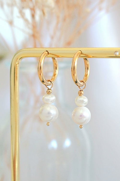 data-329.jpg 24 Karats Freshwater Pearls Baroque Dangle Hoops - Image 1