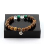 Malachite from Congo + Quartz + wood Bracelet 8 mm Beads.
