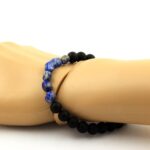 Lapis Lazuli from Pakistan + Matte Black Onyx Bracelet 8 mm Beads. - Image 2