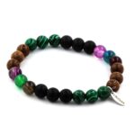 Multicolor Banded Agate + Malachite + Matte Black Onyx + Wood Bracelet