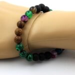 Multicolor Banded Agate + Malachite + Matte Black Onyx + Wood Bracelet - Image 2