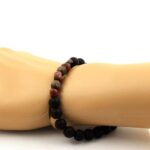 Rhodochrosite from Brazil + Matte Black Onyx Bracelet 8 mm Beads. - Image 2