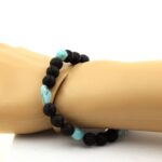 Larimar from Dominican Republic + Lava Bracelet 8 mm Beads. - Image 2