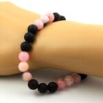 Pink Opal + Lava Bracelet 8 mm Beads. - Image 2