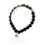 Epidote from Myanmar (Burma) + Matte black Onyx 8 mm beads Bracelet.