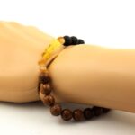 Yellow Opal + Matte black Onyx + wood Bracelet 8 mm Beads. - Image 2