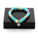 Turquoise + Yellow Rose Jasper Bracelet 8 mm Beads.