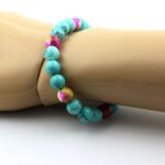 Turquoise + Yellow Rose Jasper Bracelet 8 mm Beads. - Image 2